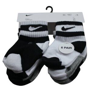 Nike Baby Socks Ankle 6pk Lightweight White Black Gray Boy 6-12 12-24 month NWT